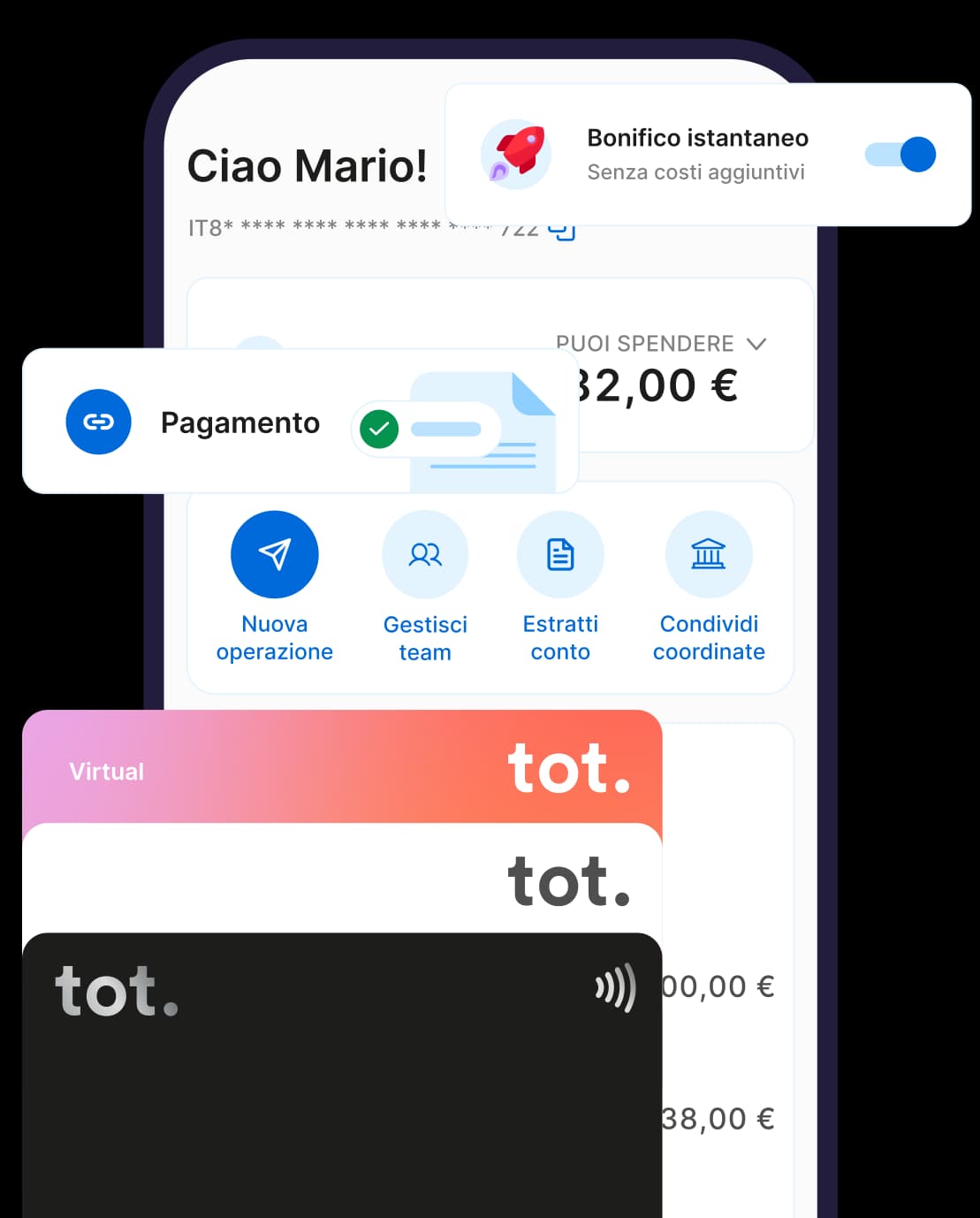 Illustrazione di uno smartphone con la schermata della piattaforma Tot e le sue carte